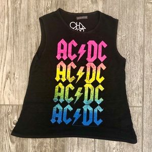 Chaser Kids Black Tank Top with Multicolor AC/DC Print